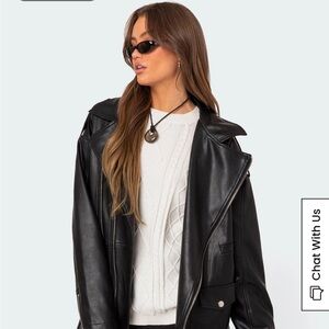 Edikted Black Leather Jacket Oversized
